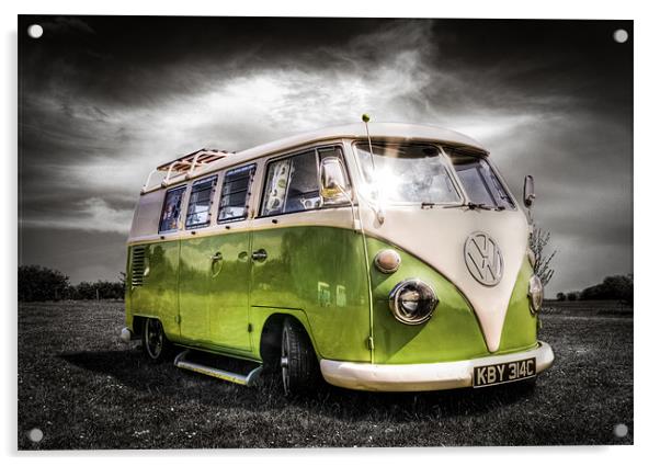 Green split screen VW camper van Acrylic by Ian Hufton
