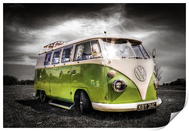 Green split screen VW camper van Print by Ian Hufton