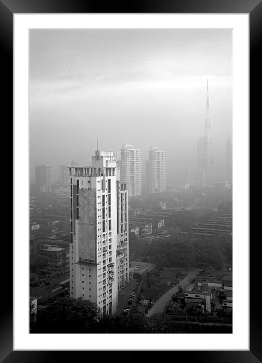 Elevated view of smog filled Bombay Skyline Framed Mounted Print by Arfabita  