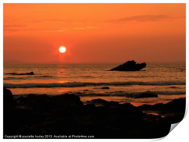 Broadhaven Sunset Rock.Pembrokeshire. Print by paulette hurley
