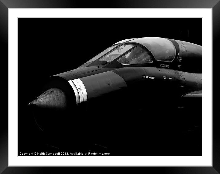 Lightning Fighter Jet - black and white Framed Mounted Print by Keith Campbell