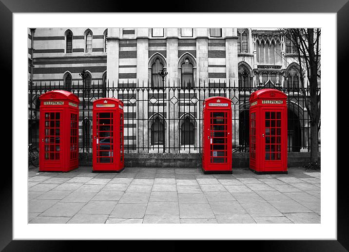 Classic Red Telephone Kiosks Framed Mounted Print by David Tachauer