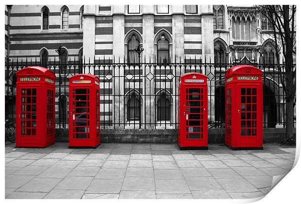 Classic Red Telephone Kiosks Print by David Tachauer
