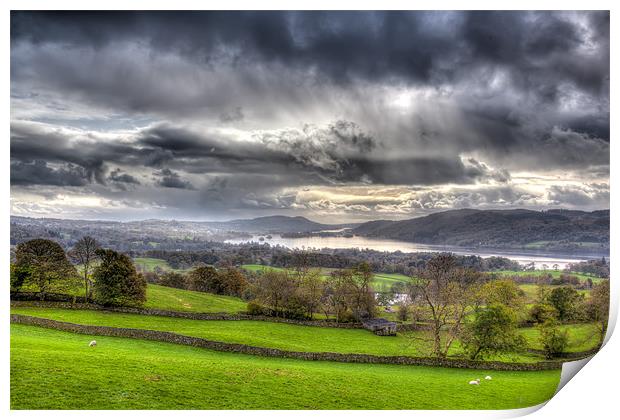 Storm over Lake Windermere Print by David Tyrer