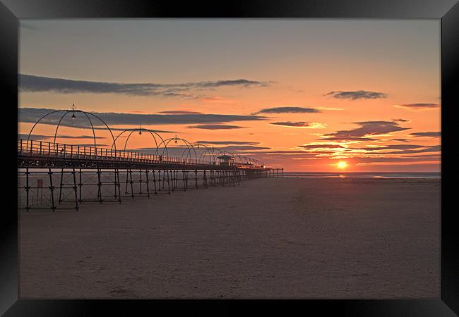 Southport Pier at Sunset Framed Print by Roger Green