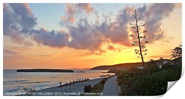 MENORCAN SUNSET AT SANTA THOMAS Print by Anthony Kellaway