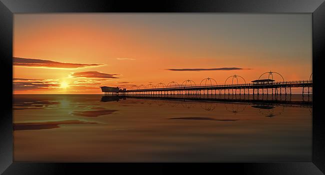 Southport Pier Reflected Framed Print by Roger Green