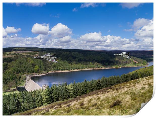 Vulcan Bombers over Derwent Dam Print by Oxon Images