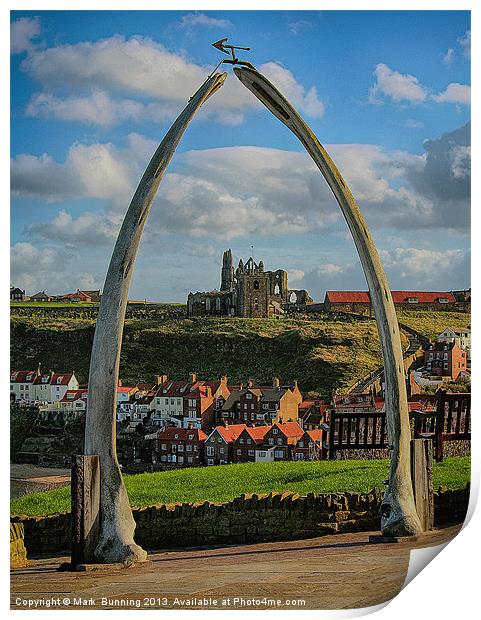 Whitby whale bone arch and abbey Print by Mark Bunning