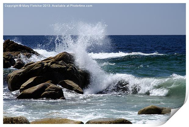 Rough Seas and Rocks Print by Mary Fletcher