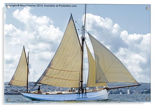 Gaff Rigged Yawl Acrylic by Mary Fletcher