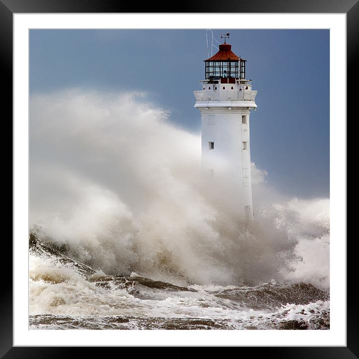 New Brighton lighthouse Facing the fury Framed Mounted Print by Rob Lester