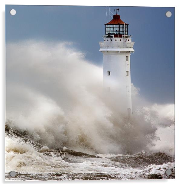 New Brighton lighthouse Facing the fury Acrylic by Rob Lester