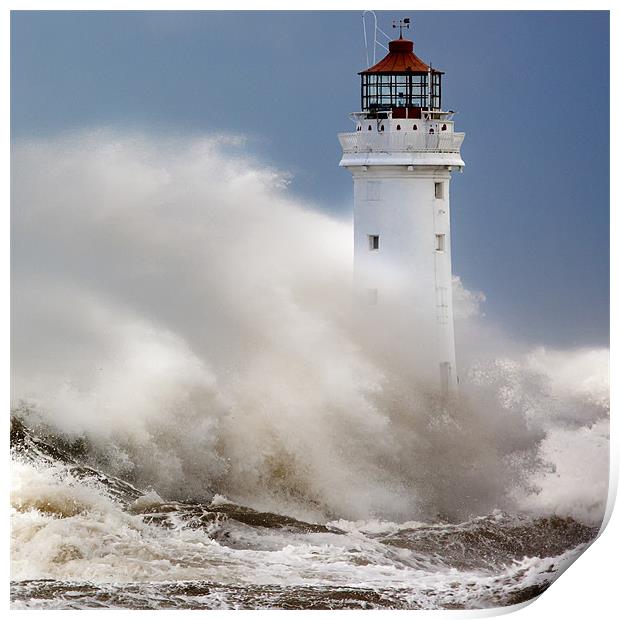New Brighton lighthouse Facing the fury Print by Rob Lester
