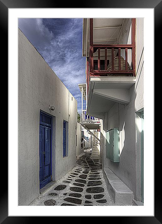 Mykonos Balcony Framed Mounted Print by Tom Gomez