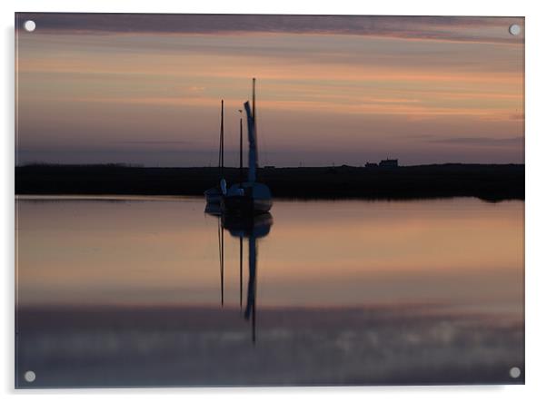 Sunset reflections Brancaster Staithe Acrylic by Gary Pearson