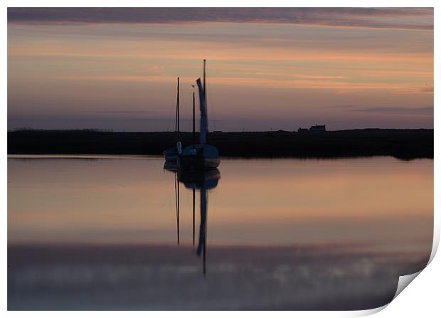 Sunset reflections Brancaster Staithe Print by Gary Pearson