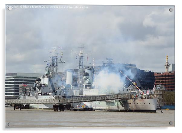 HMS Belfast Firing Gun Salute Thames London Acrylic by Diana Mower