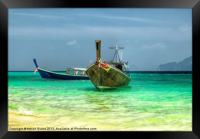 Longboats Thailand Framed Print by Adrian Evans