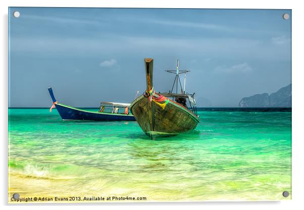 Longboats Thailand Acrylic by Adrian Evans