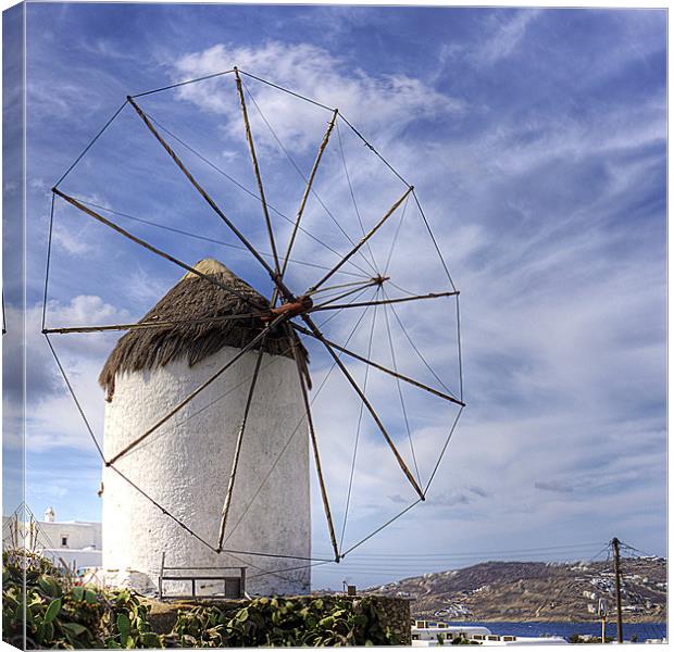 Thatched Windmill on Mykonos Canvas Print by Tom Gomez