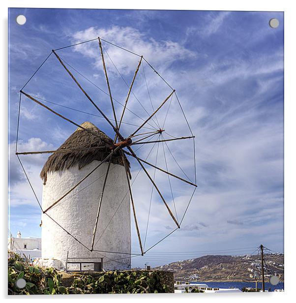 Thatched Windmill on Mykonos Acrylic by Tom Gomez