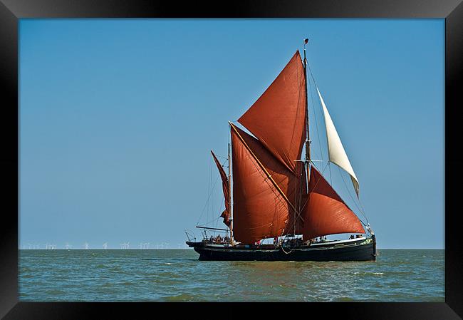 Thames barge Hydrogen and wind farm Framed Print by Gary Eason