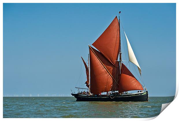 Thames barge Hydrogen and wind farm Print by Gary Eason