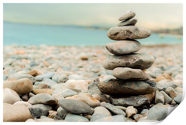 Pebble Tower on the beach Print by Andrew Lee