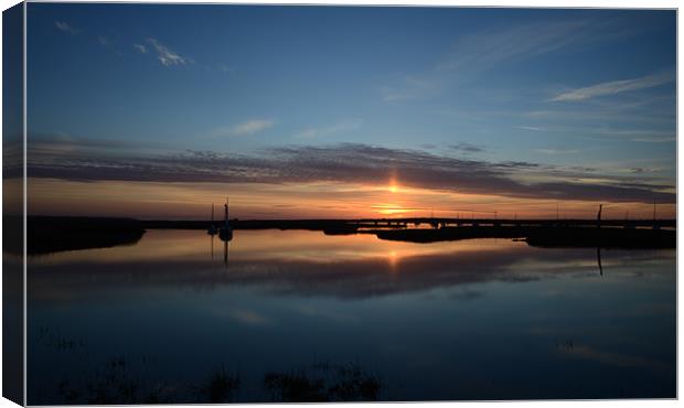 Brancaster Staithe reflections of sunset Canvas Print by Gary Pearson