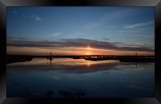 Brancaster Staithe reflections of sunset Framed Print by Gary Pearson