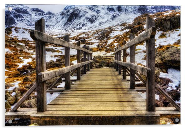 Snowy Footbridge Acrylic by Ian Mitchell