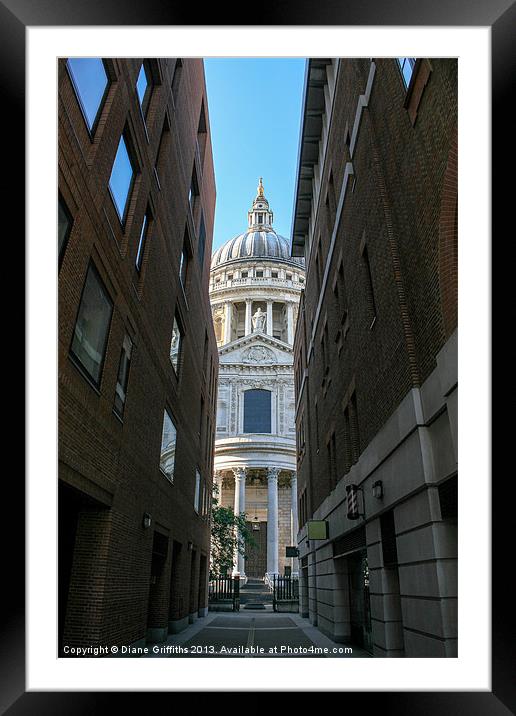 St Pauls Cathedral through an alley Framed Mounted Print by Diane Griffiths