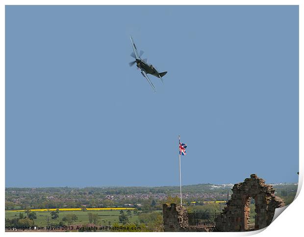 Spitfire over Tutbury Castle Print by Iain Mavin