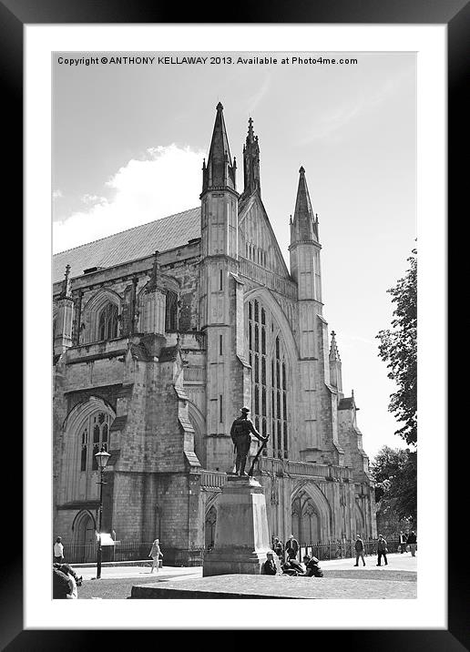 WINCHESTER CATHEDRAL AND THE LONE SOLDIER Framed Mounted Print by Anthony Kellaway