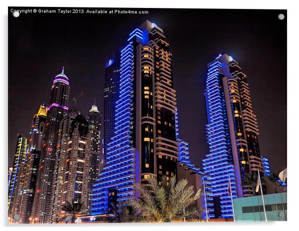Majestic Twin Towers of Dubai Acrylic by Graham Taylor