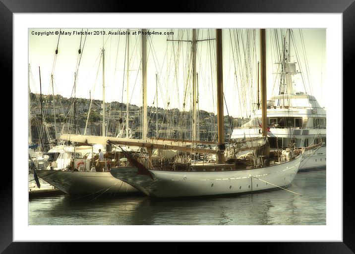 Superyachts moored in Port Pendennis Framed Mounted Print by Mary Fletcher