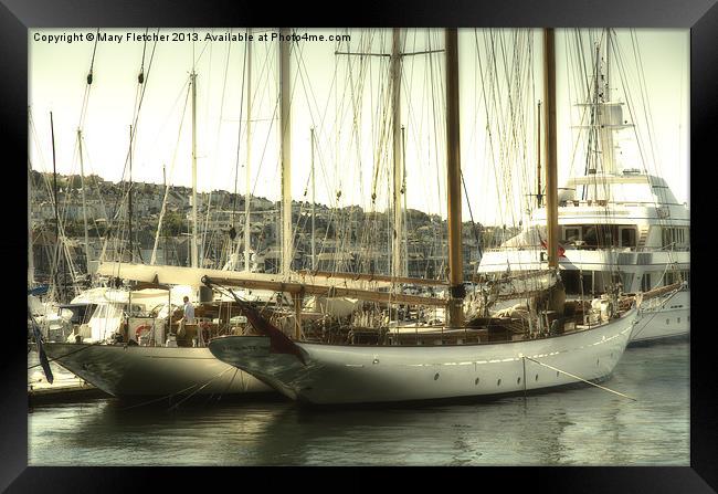 Superyachts moored in Port Pendennis Framed Print by Mary Fletcher