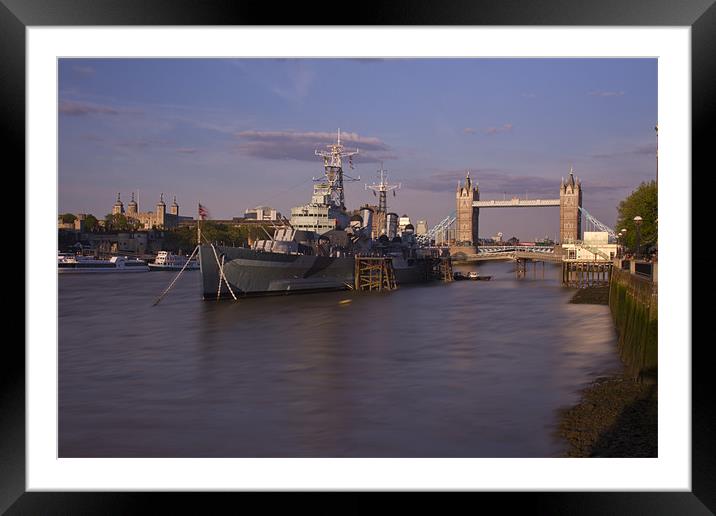 Tower Bridge Thames HMS Belfast Framed Mounted Print by David French