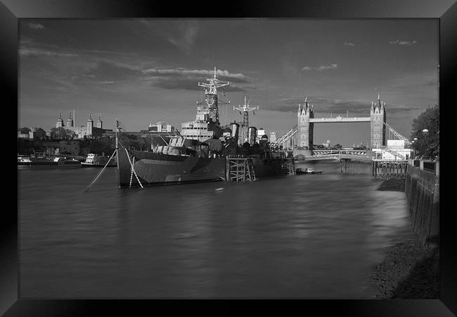 Tower Bridge Thames London HMS Belfast Framed Print by David French