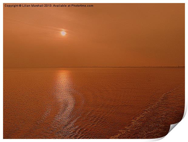 Sunset on the Humber estuary Print by Lilian Marshall
