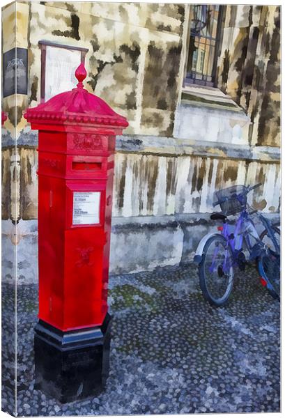Red Post Box and Bicycle Canvas Print by Derek Beattie