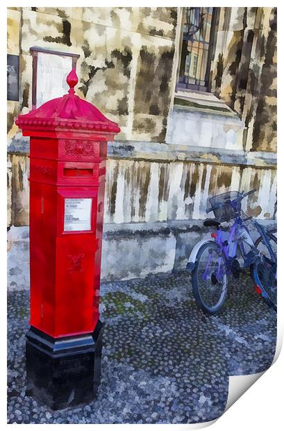 Red Post Box and Bicycle Print by Derek Beattie