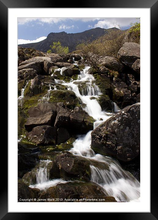 Waterfall behind Ogen Cottage, Wales Framed Mounted Print by James Ward