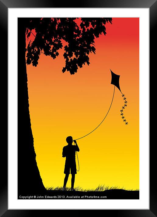 Childhood dreams, The Kite Framed Mounted Print by John Edwards