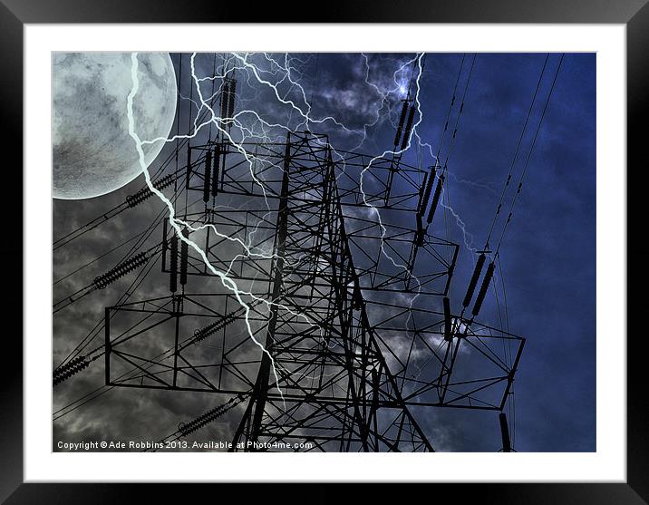 Lightning up the Pylon Framed Mounted Print by Ade Robbins