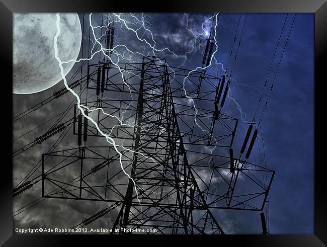 Lightning up the Pylon Framed Print by Ade Robbins