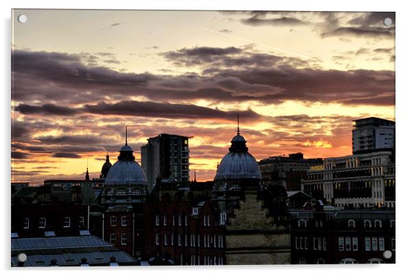 Leeds City Rooftops Sunset Acrylic by Sandi-Cockayne ADPS