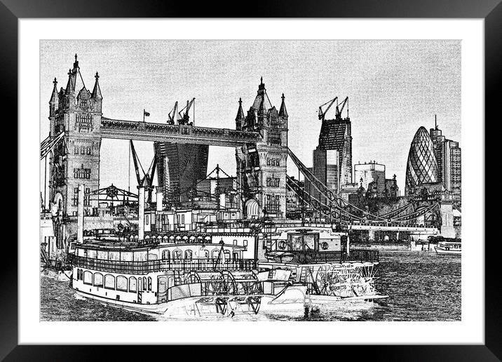 River Thames Sketch Framed Mounted Print by David Pyatt