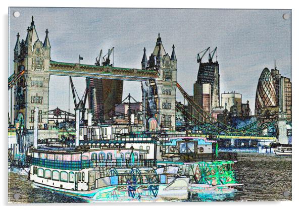 River Thames Sketch Acrylic by David Pyatt